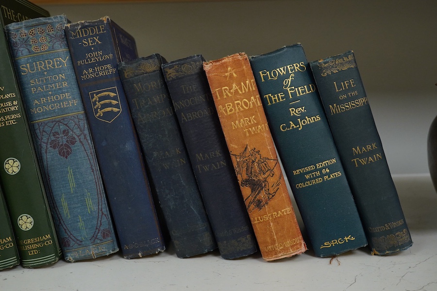 A collection of thirteen books to include; Watson, William, The Gardeners Assistant, John's Flowers of The Field, Twain, Tramp Abroad etc.